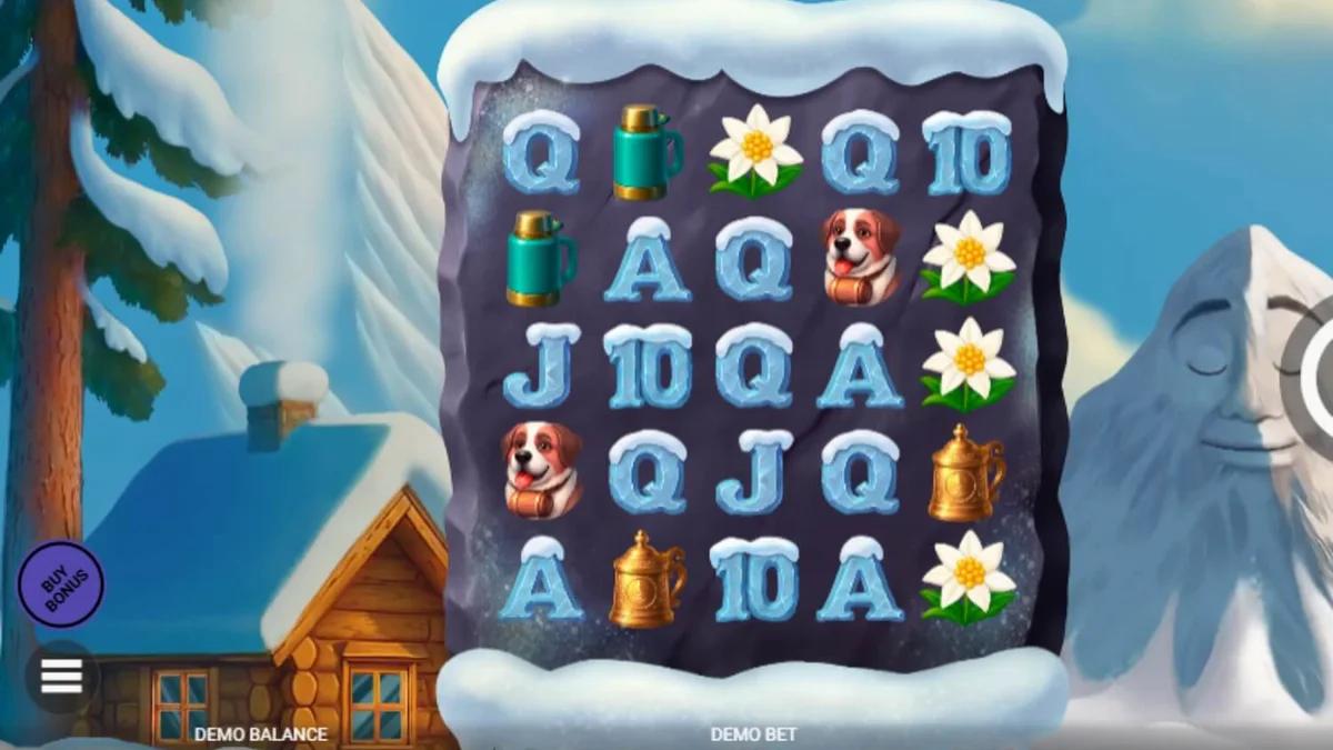 Pemandangan pegunungan salju dalam slot Avalanche